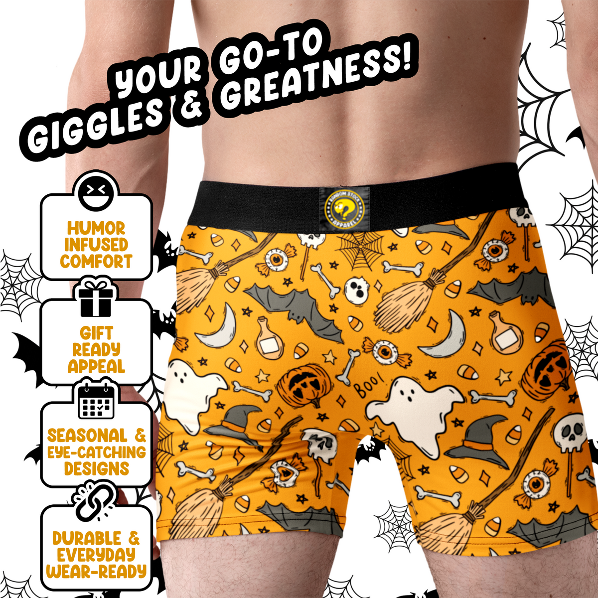 Spooky Squad Men’s Halloween Boxer Briefs – Ghost & Bat Underwear