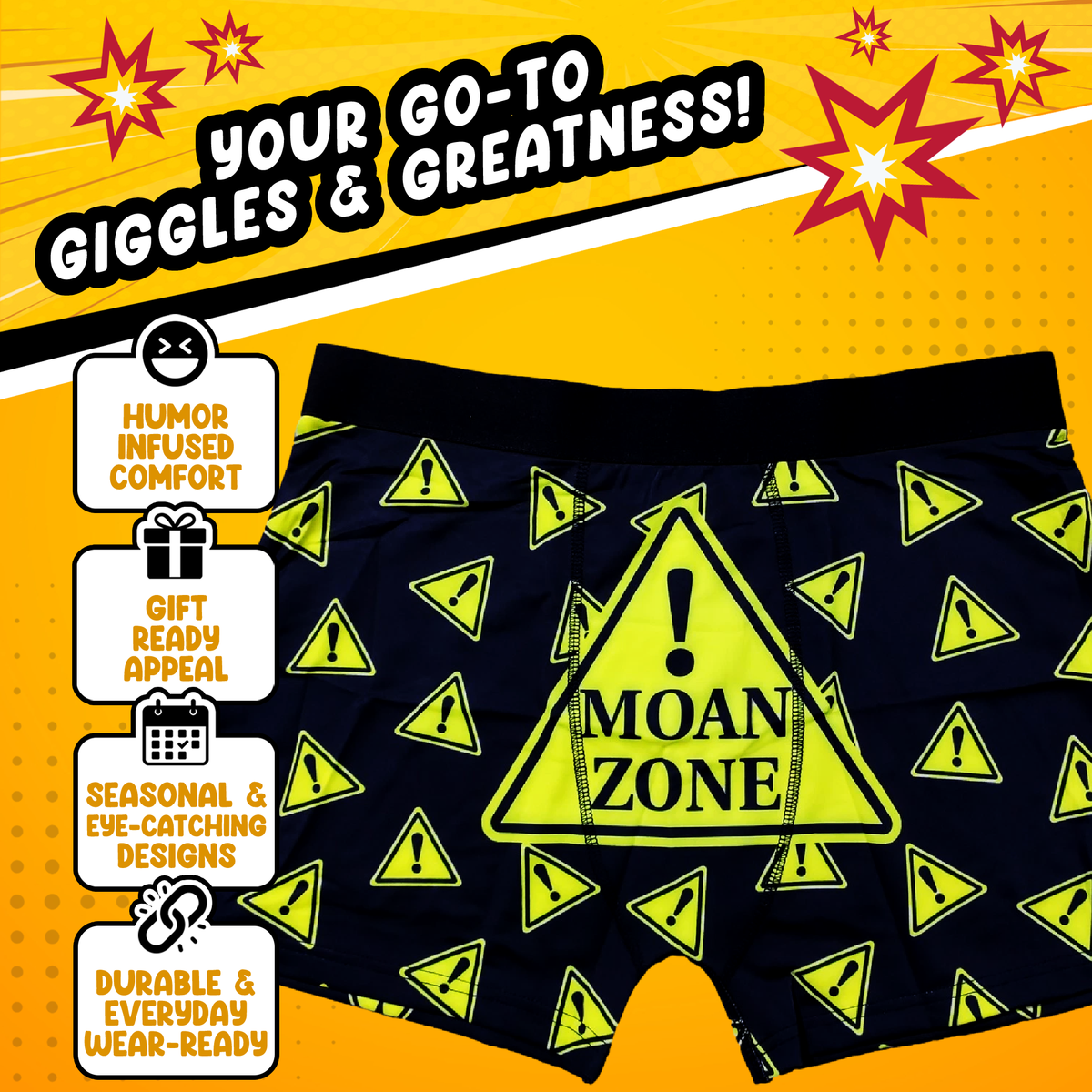 Moan Zone Funny Men’s Boxer Briefs – Warning Sign Underwear