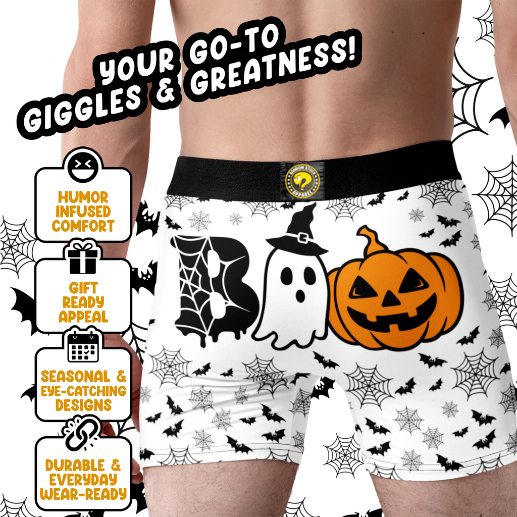 BOO Men’s Halloween Boxer Briefs – Ghost, Pumpkin & Bat Underwear