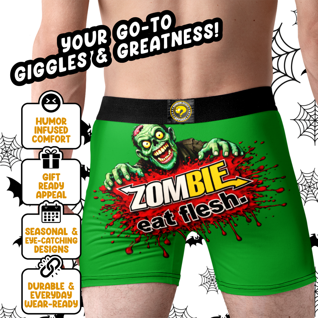 Zombie Eat Flesh Funny Men’s Boxer Briefs – Green Halloween Underwear