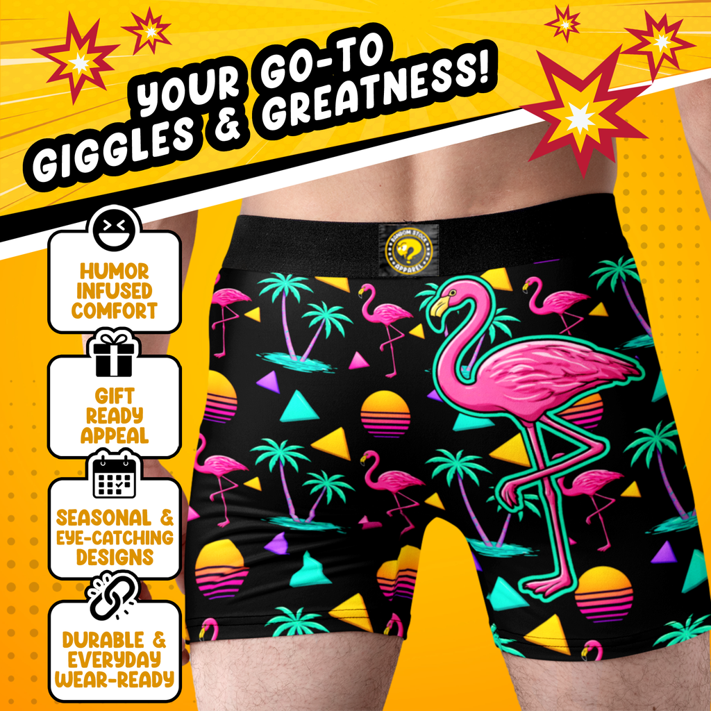 Neon Flamingo Men’s Boxer Briefs – Retro Tropical Underwear