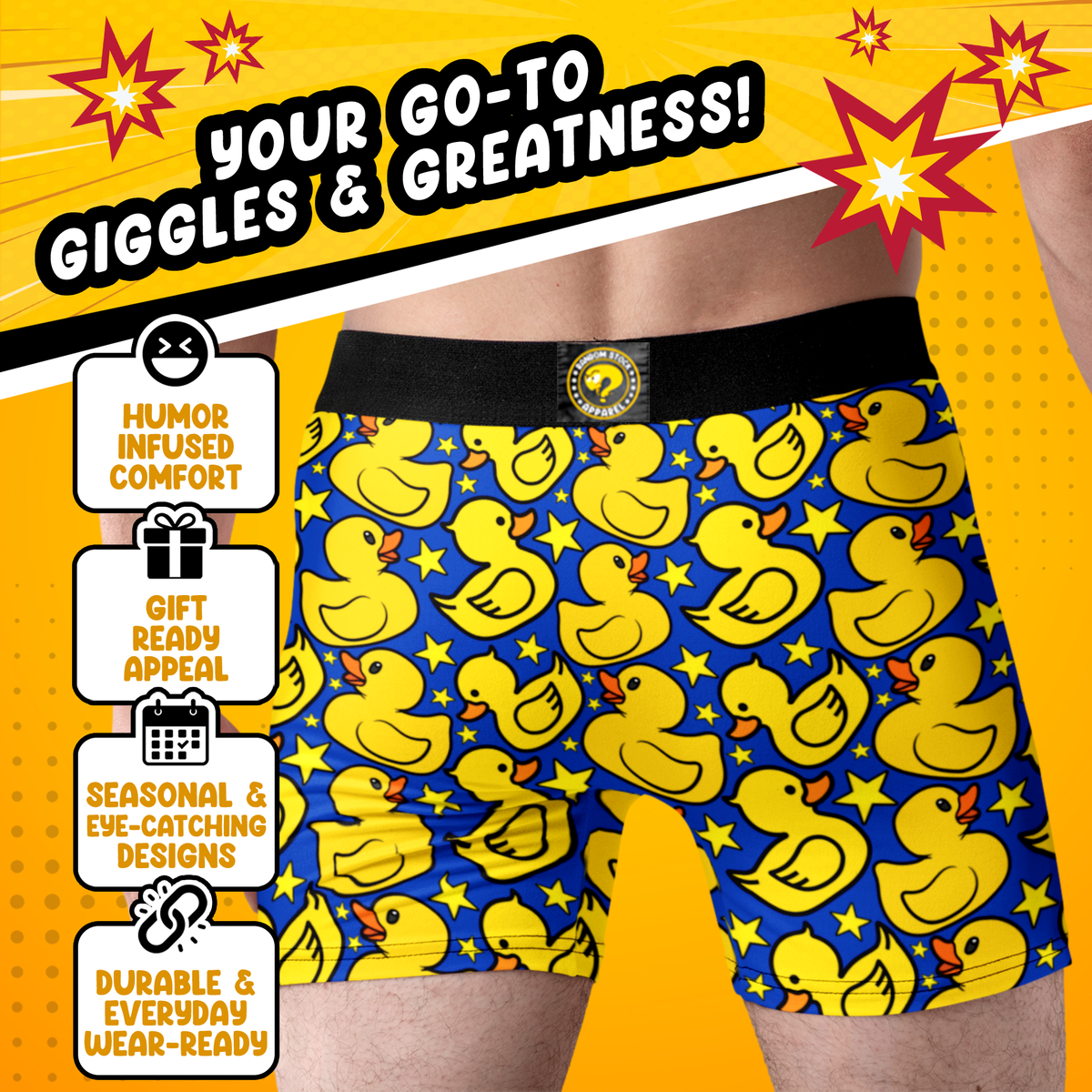 Rubber Duck Funny Men’s Boxer Briefs – Yellow Duck Novelty Underwear