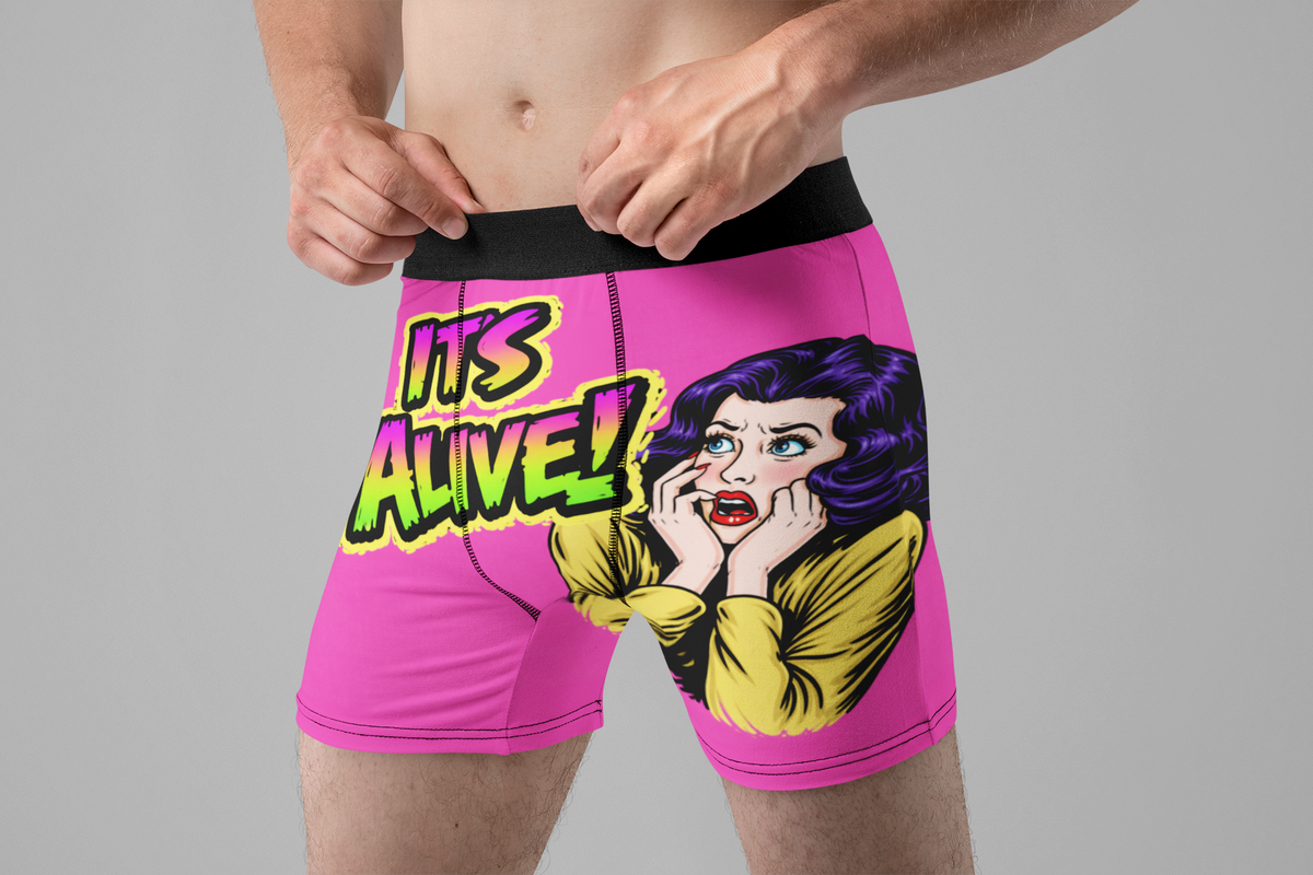 It’s Alive! Funny Men’s Boxer Briefs – Pink Halloween Underwear