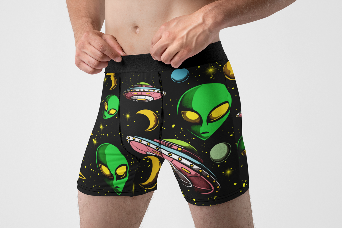 Alien UFO Men’s Boxer Briefs – Funny Outer Space Underwear