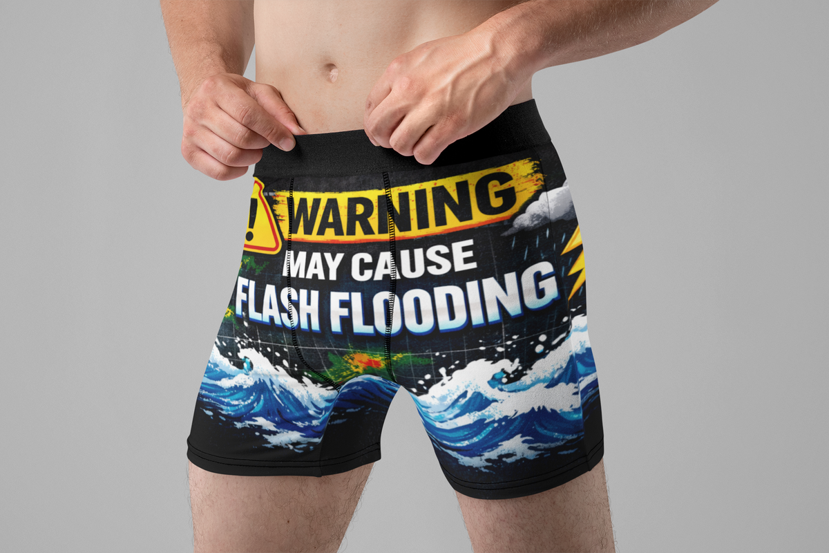 May Cause Flash Flooding Funny Men’s Boxer Briefs – Storm Warning Meteorology Underwear