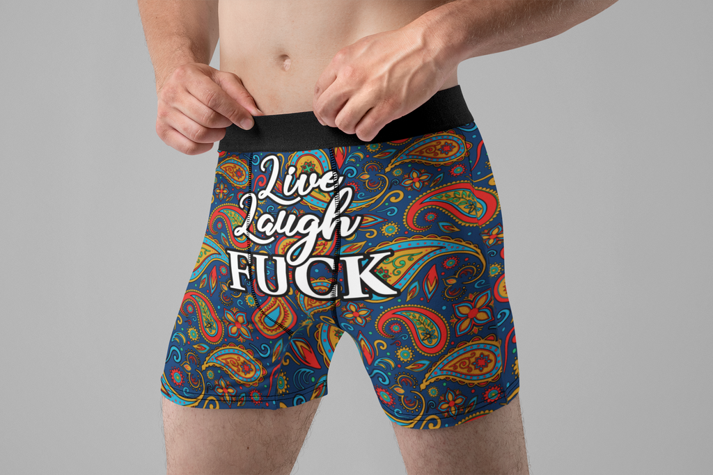 Live Laugh Fuck Funny Men’s Boxer Briefs – Adult Humor Paisley Novelty Underwear