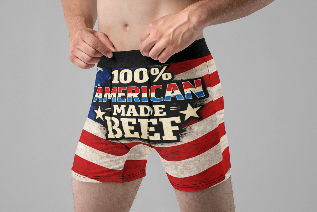 100% American Made Beef Funny Men’s Boxer Briefs – Patriotic Underwear