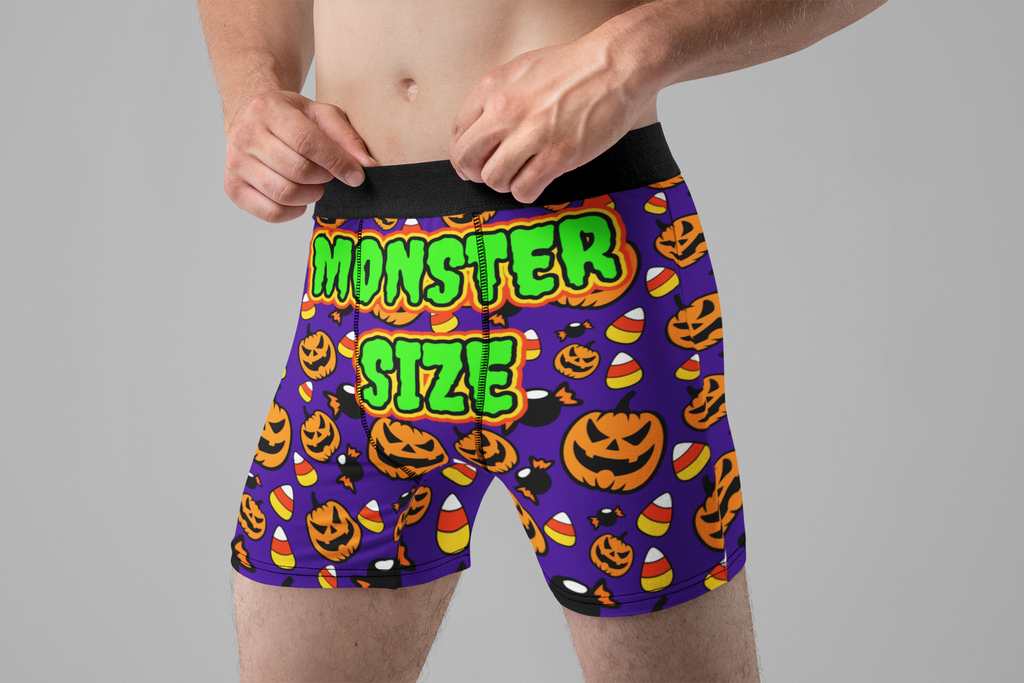 Monster Size Funny Men’s Halloween Boxer Briefs – Purple Pumpkin Underwear