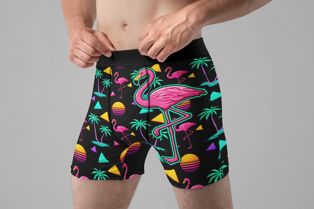 Neon Flamingo Men’s Boxer Briefs – Retro Tropical Underwear