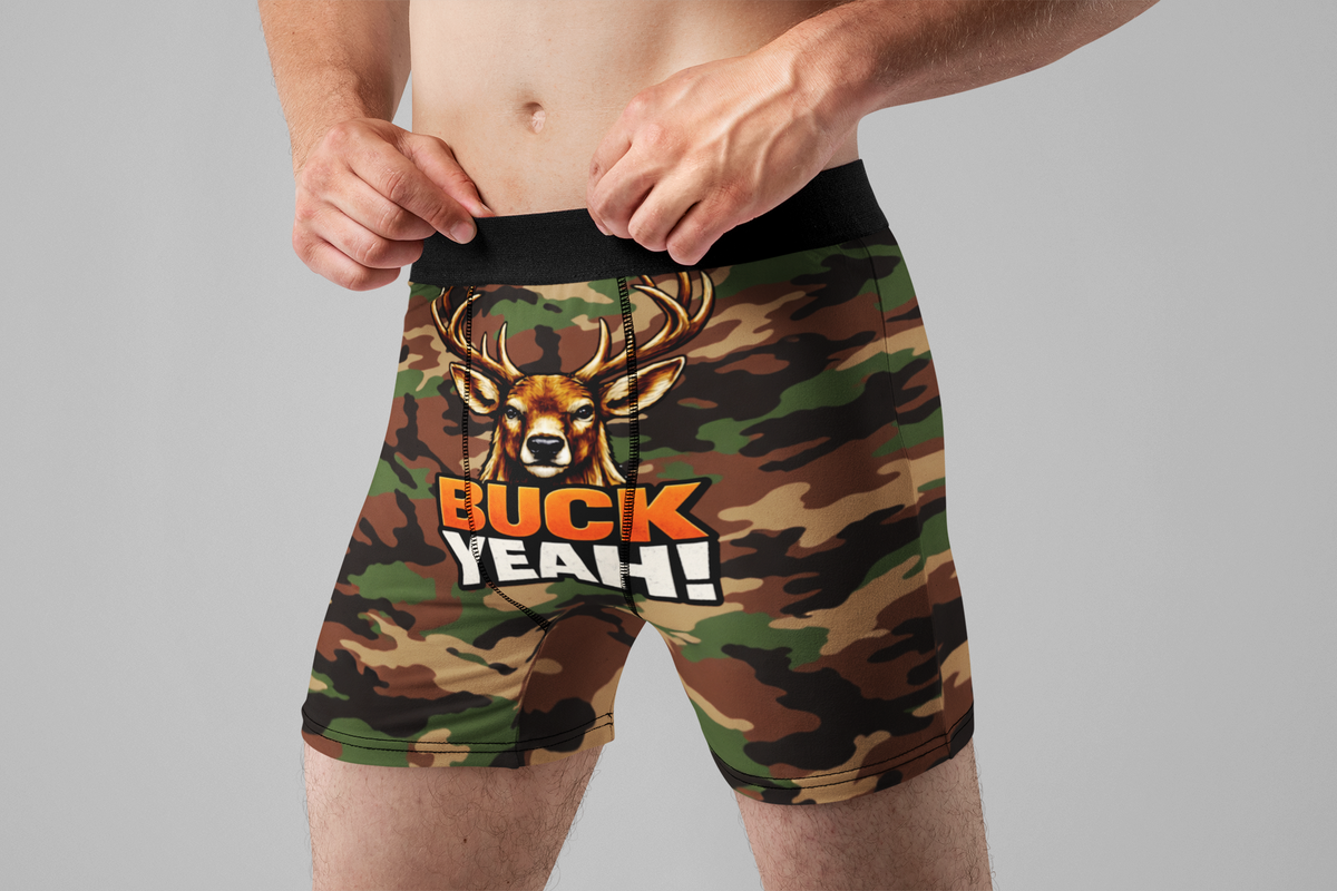Buck Yeah Funny Men’s Boxer Briefs – Deer Hunting Camo Underwear