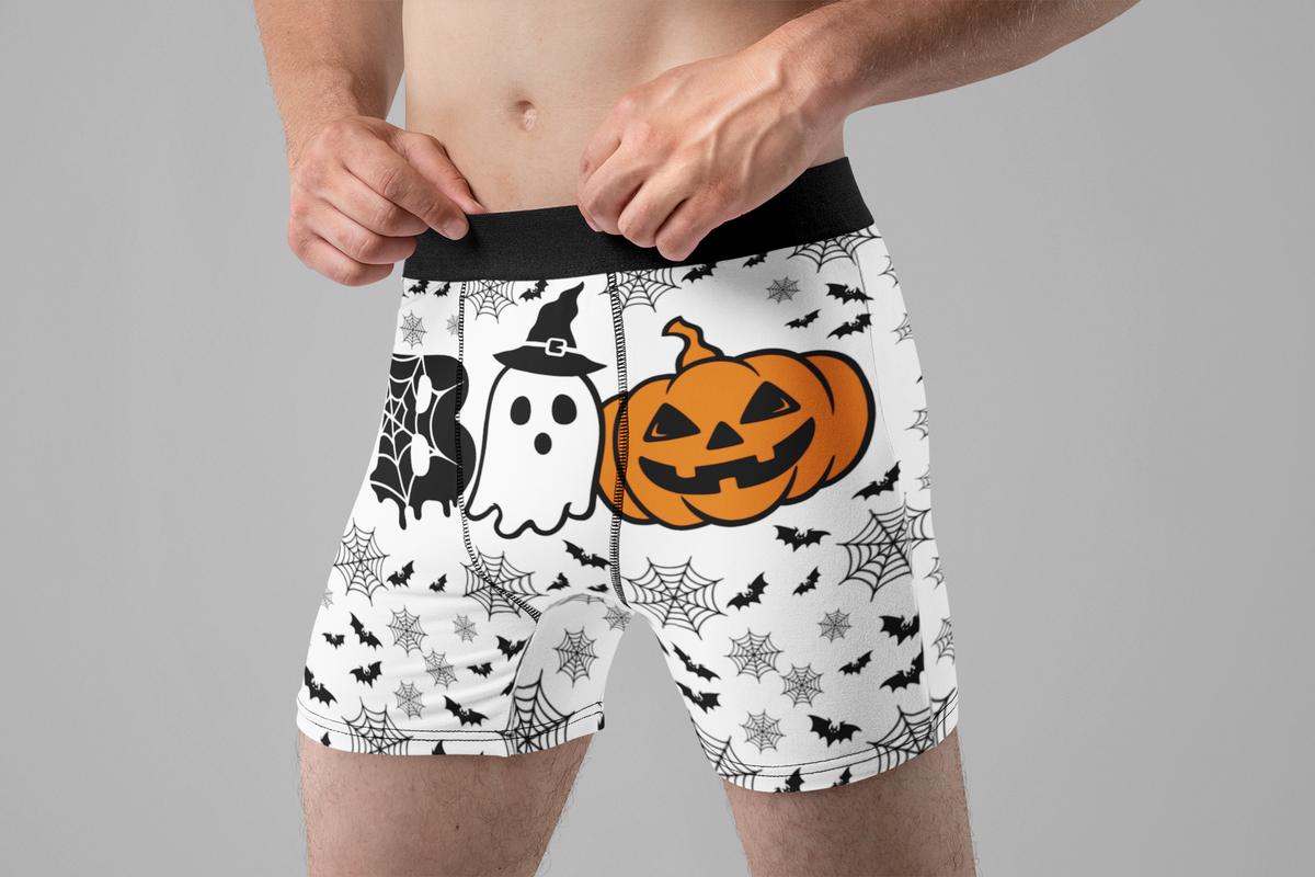 BOO Men’s Halloween Boxer Briefs – Ghost, Pumpkin & Bat Underwear
