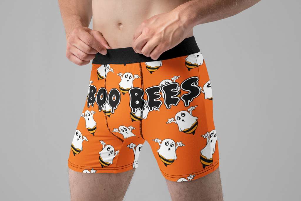 Boo Bees Funny Men’s Halloween Boxer Briefs – Orange Ghost Underwear