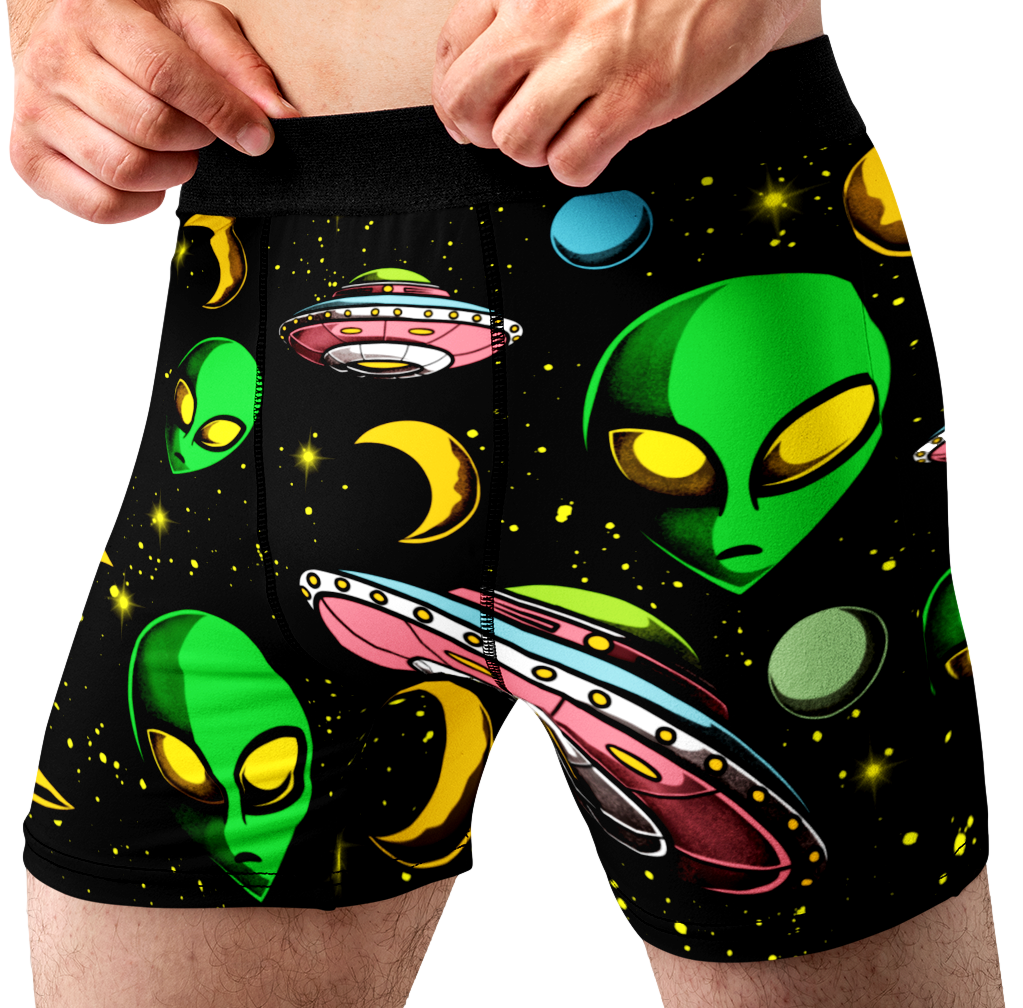 Alien UFO Men’s Boxer Briefs – Funny Outer Space Underwear