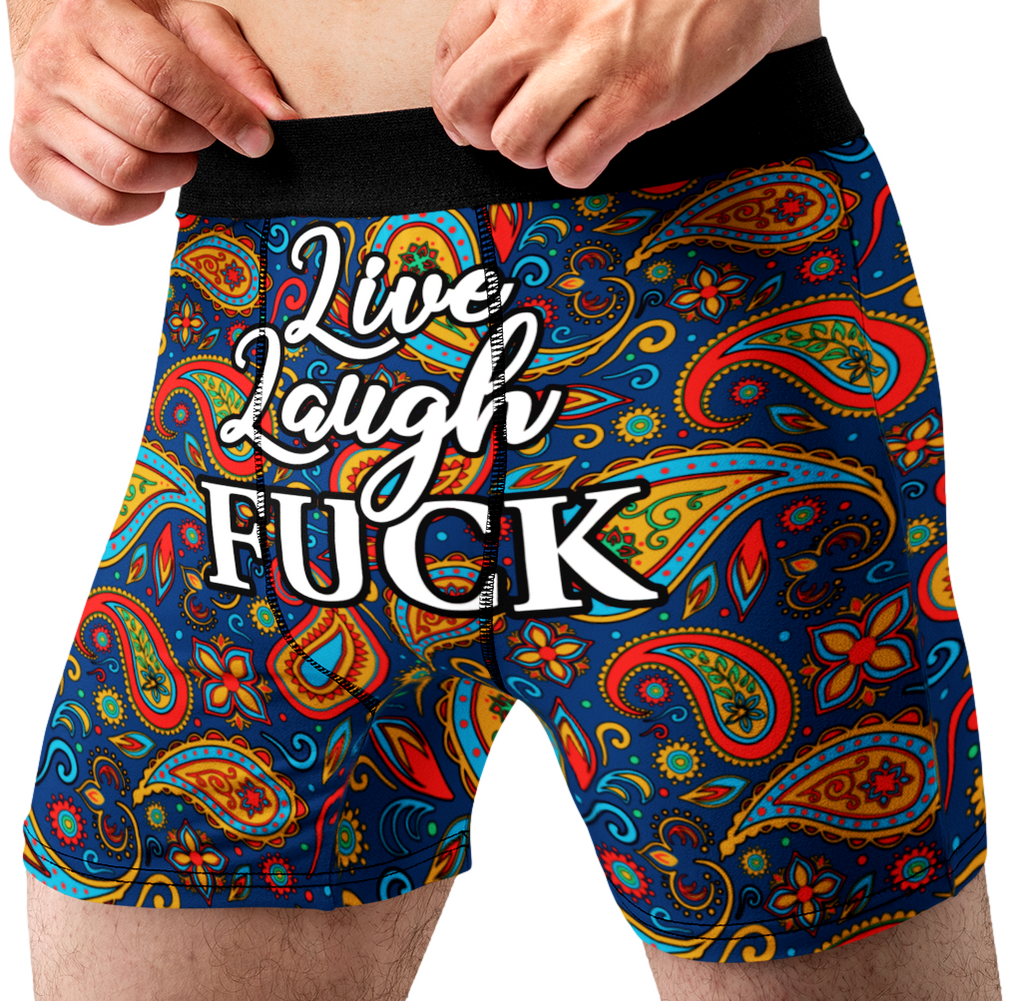 Live Laugh Fuck Funny Men’s Boxer Briefs – Adult Humor Paisley Novelty Underwear