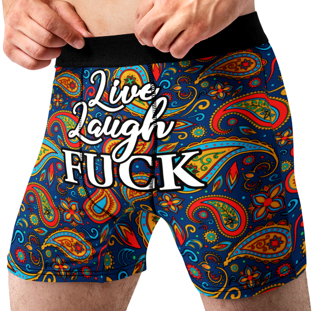 Live Laugh Fuck Funny Men’s Boxer Briefs – Adult Humor Paisley Novelty Underwear