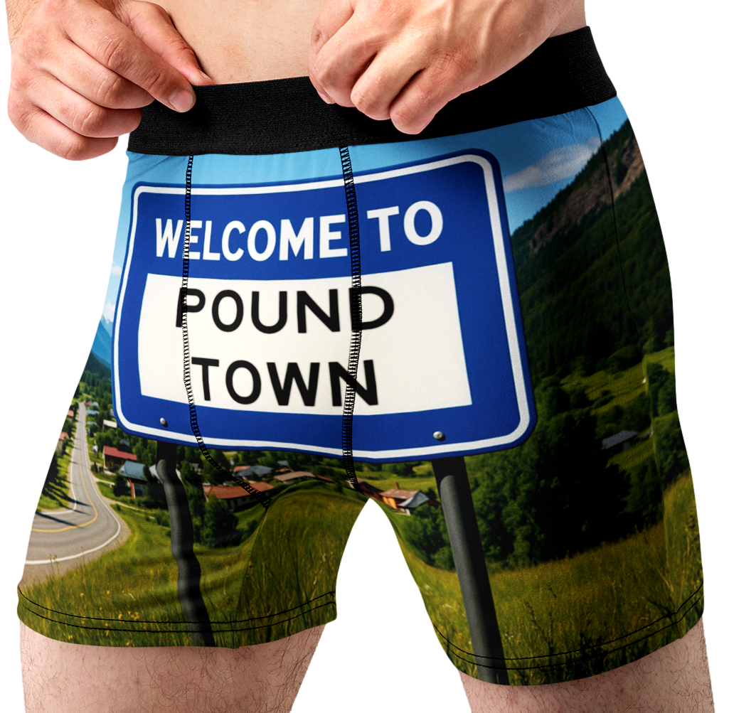 Pound Town Funny Men’s Boxer Briefs – Road Sign Underwear