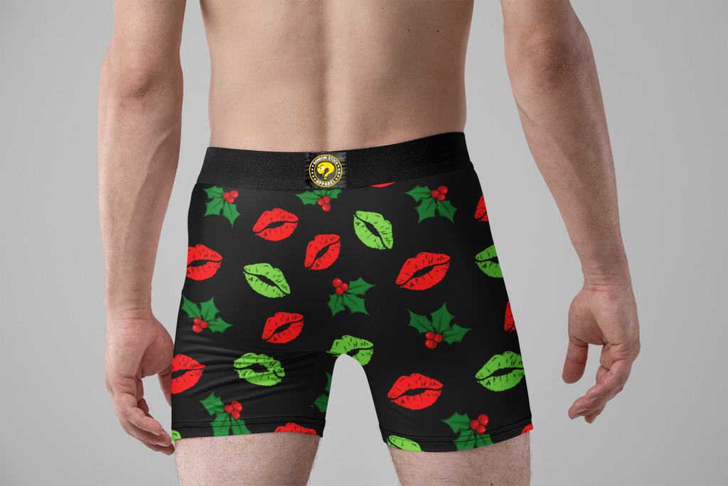 Kiss Me Under the Mistletoe Funny Christmas Men’s Boxer Briefs – Holiday Underwear