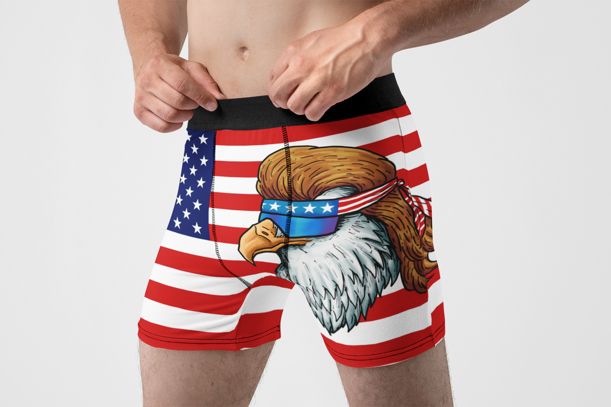 Mullet Eagle Men’s Boxer Briefs – Funny Patriotic American Flag Underwear