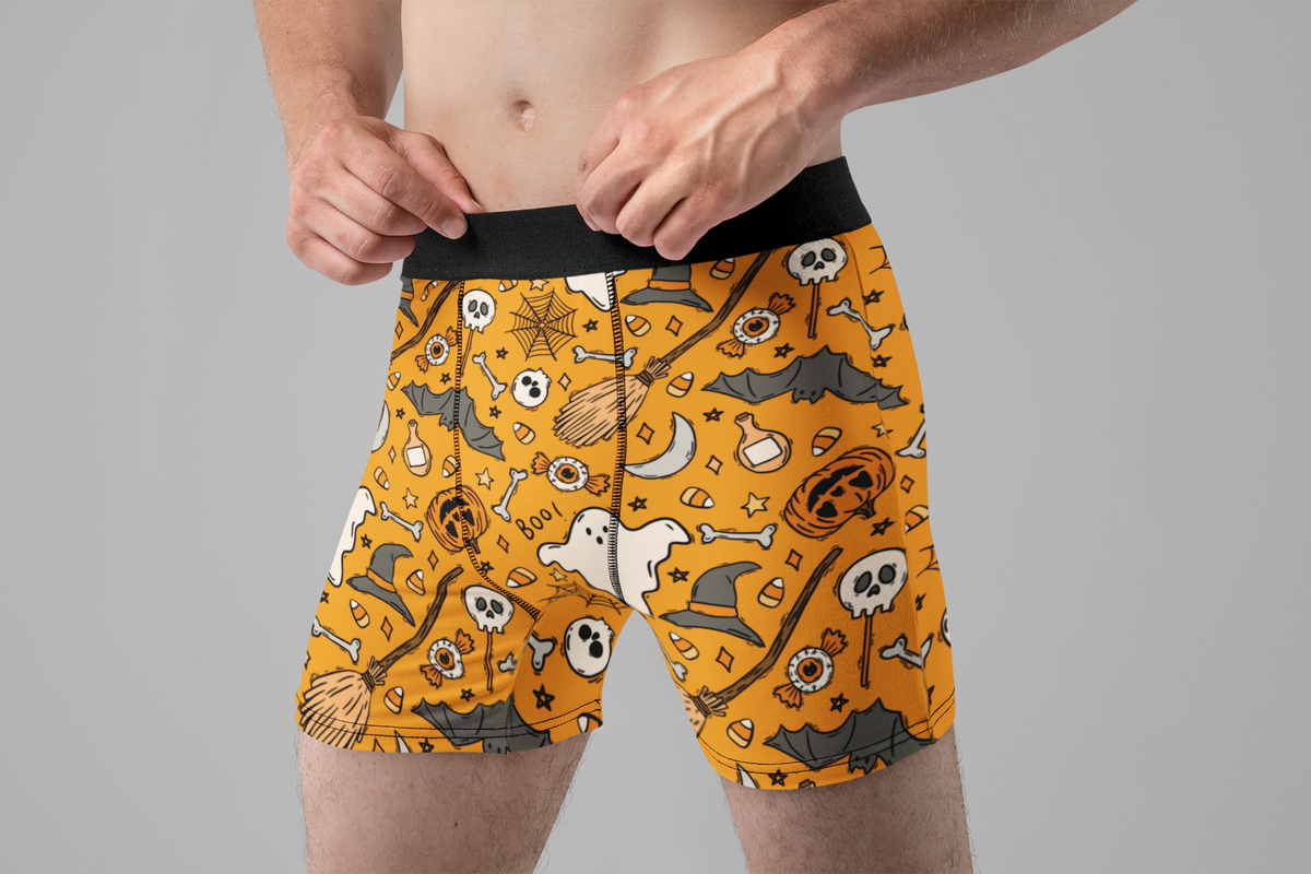 Spooky Squad Men’s Halloween Boxer Briefs – Ghost & Bat Underwear