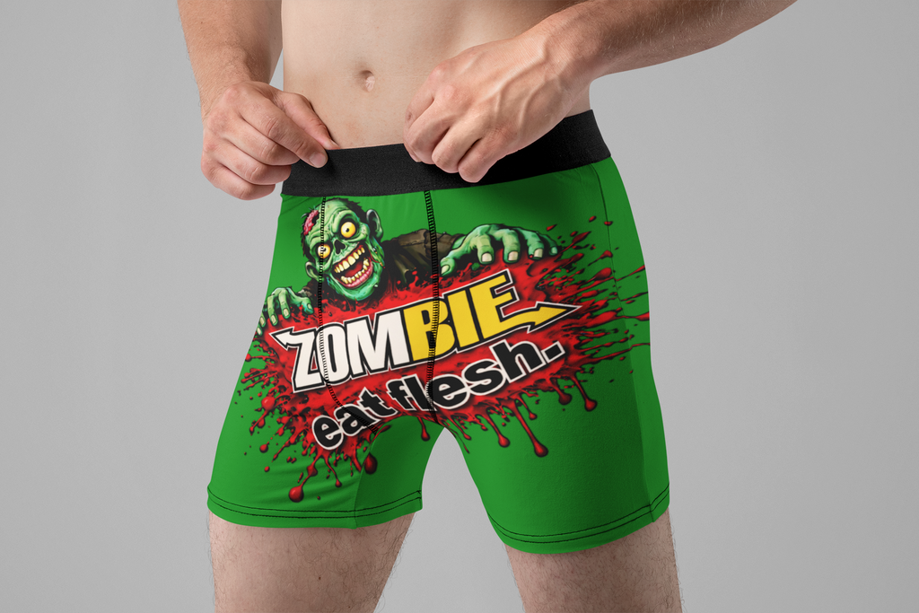 Zombie Eat Flesh Funny Men’s Boxer Briefs – Green Halloween Underwear