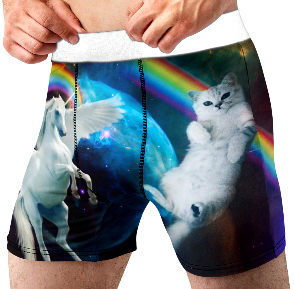 Unicorn Cat Rainbow Funny Men’s Boxer Briefs – Fantasy Space Novelty Underwear