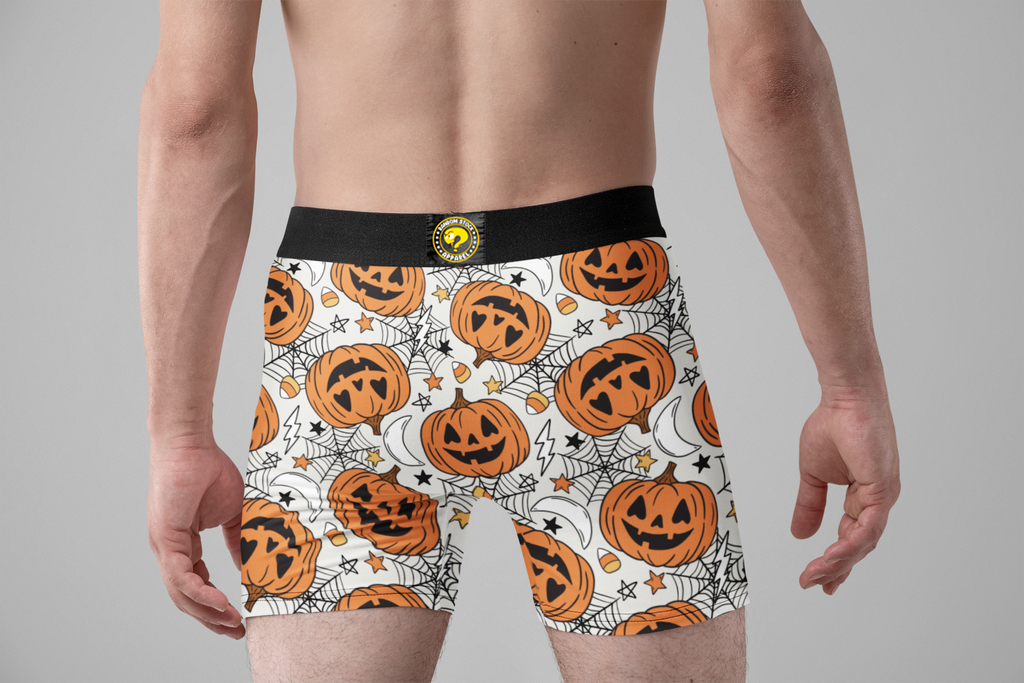 Jack-O’-Lantern Men’s Halloween Boxer Briefs – White Pumpkin Underwear