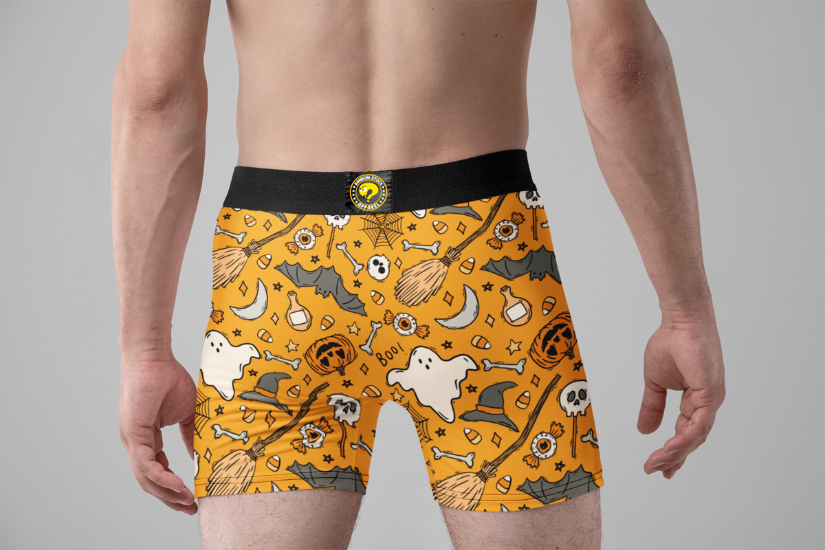 Spooky Squad Men’s Halloween Boxer Briefs – Ghost & Bat Underwear