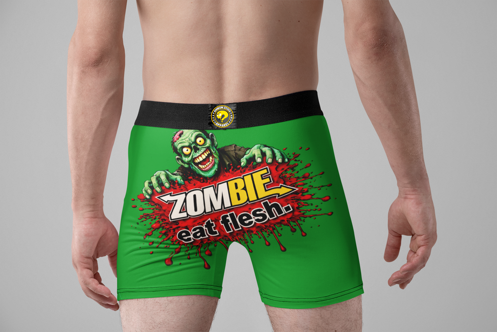Zombie Eat Flesh Funny Men’s Boxer Briefs – Green Halloween Underwear