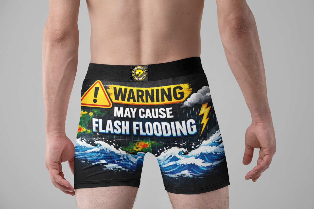 May Cause Flash Flooding Funny Men’s Boxer Briefs – Storm Warning Meteorology Underwear