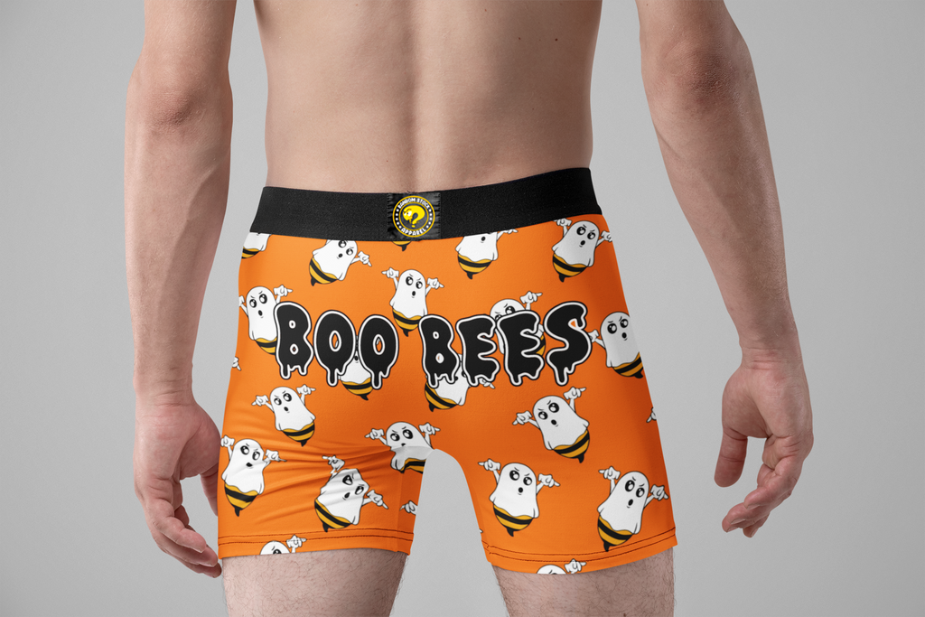 Boo Bees Funny Men’s Halloween Boxer Briefs – Orange Ghost Underwear