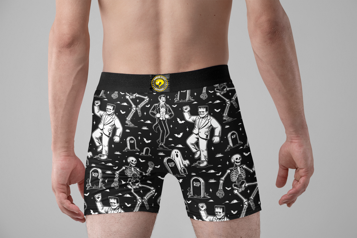 Dancing Monster Mash Men’s Halloween Boxer Briefs – Retro Horror Underwear