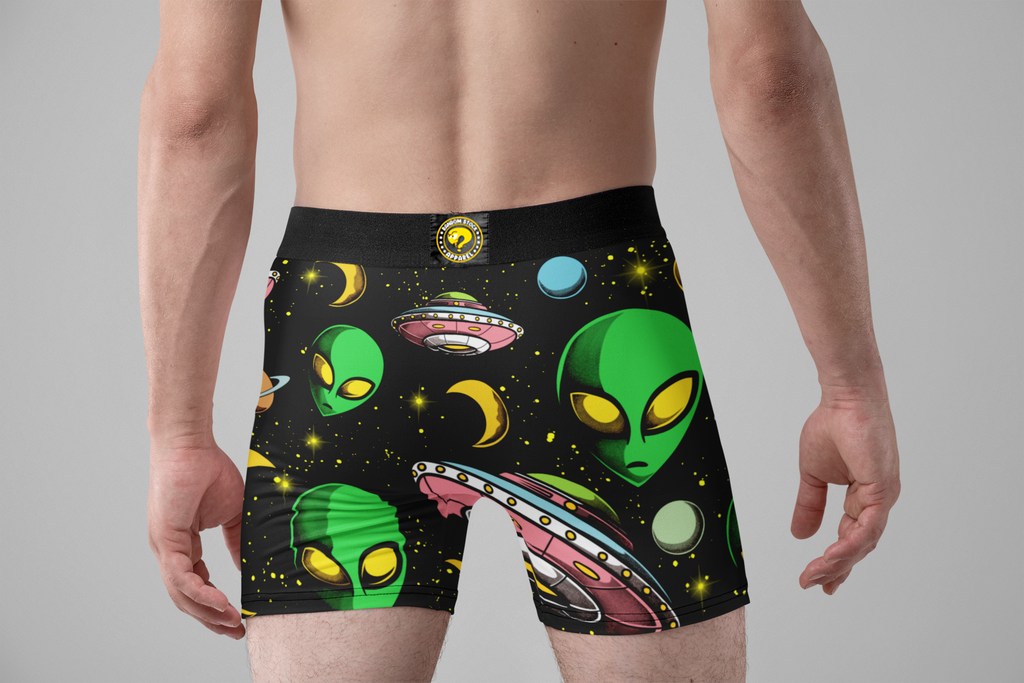 Alien UFO Men’s Boxer Briefs – Funny Outer Space Underwear