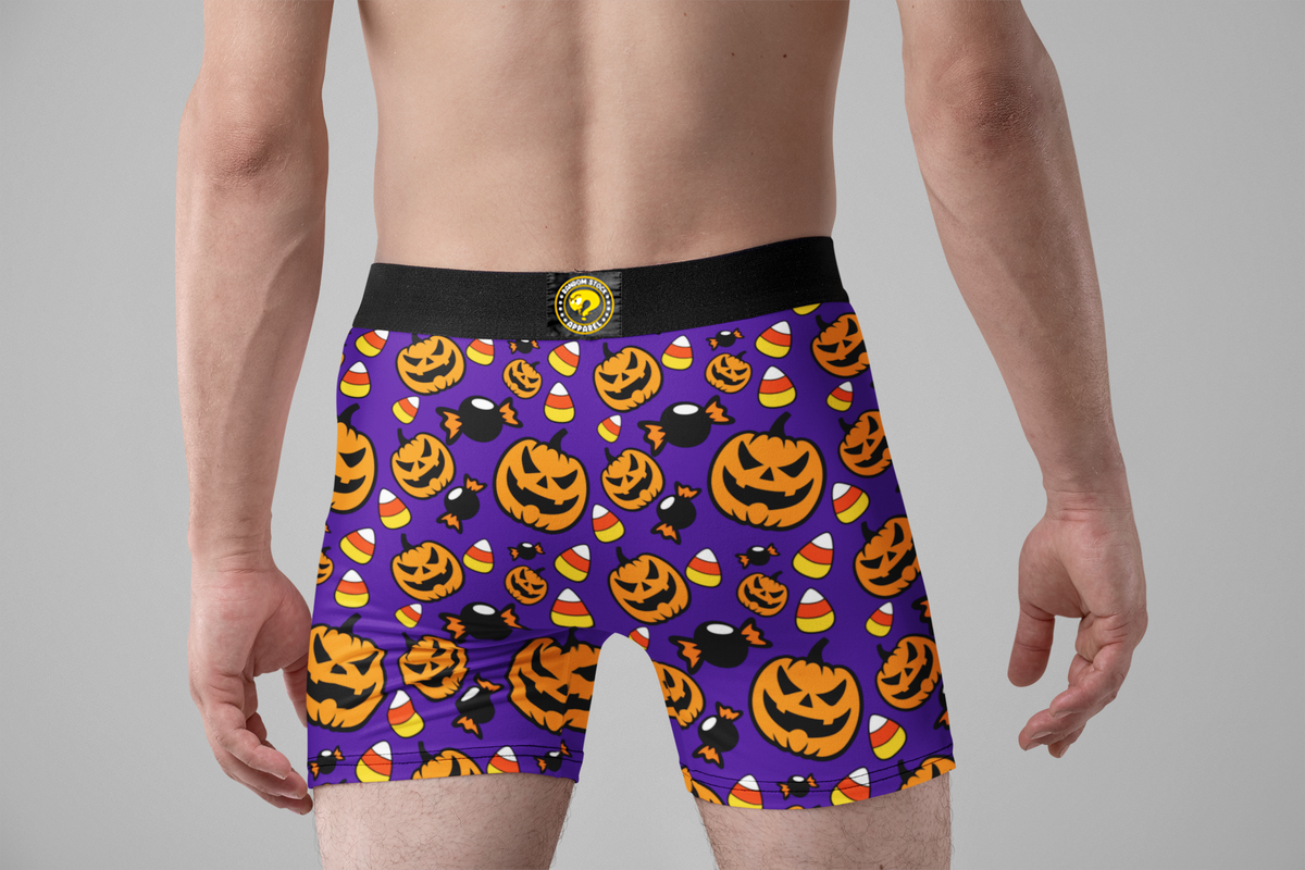Monster Size Funny Men’s Halloween Boxer Briefs – Purple Pumpkin Underwear