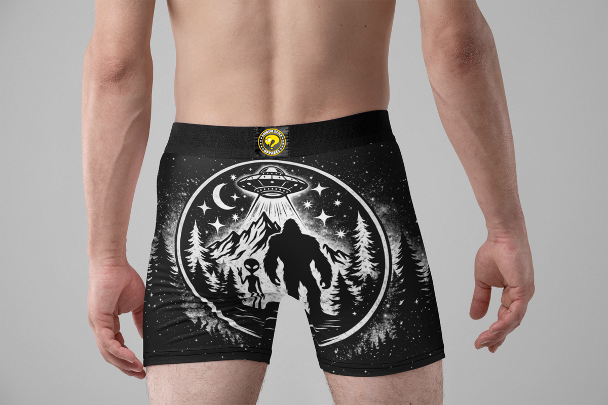 Bigfoot Alien UFO Men’s Boxer Briefs – Cryptid Space Underwear