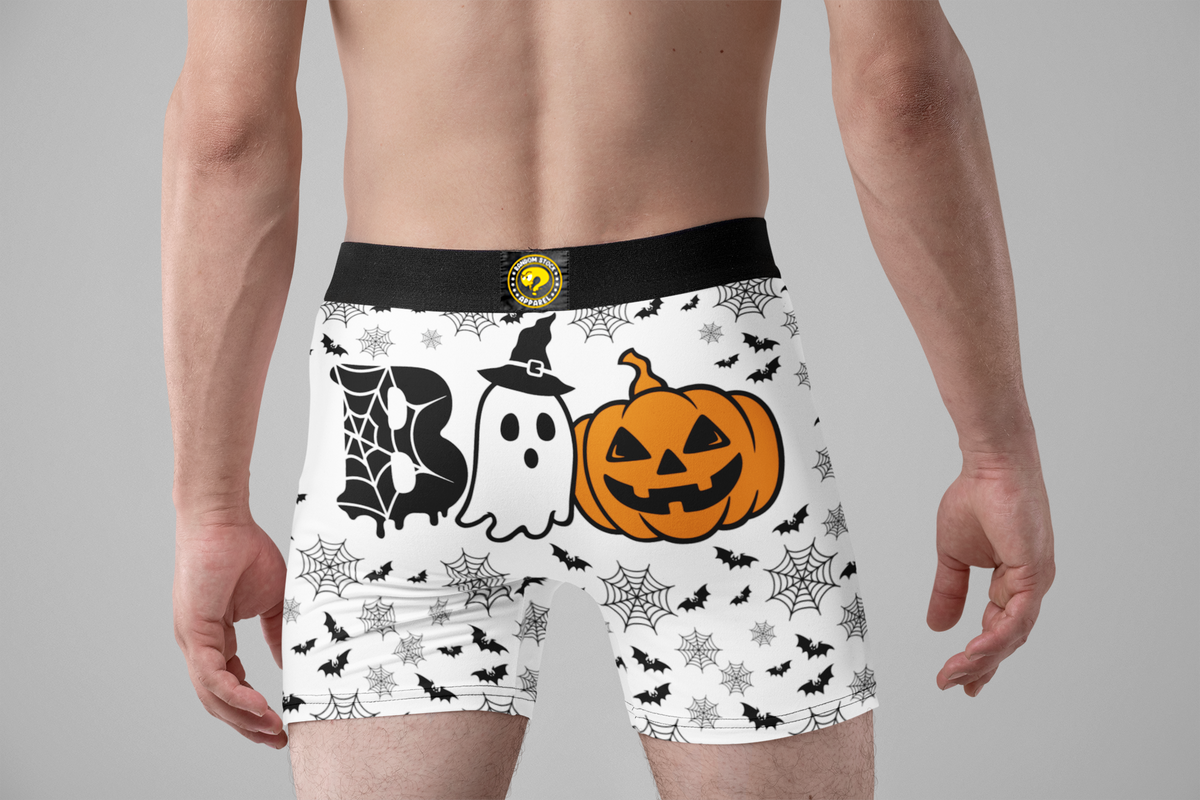 BOO Men’s Halloween Boxer Briefs – Ghost, Pumpkin & Bat Underwear