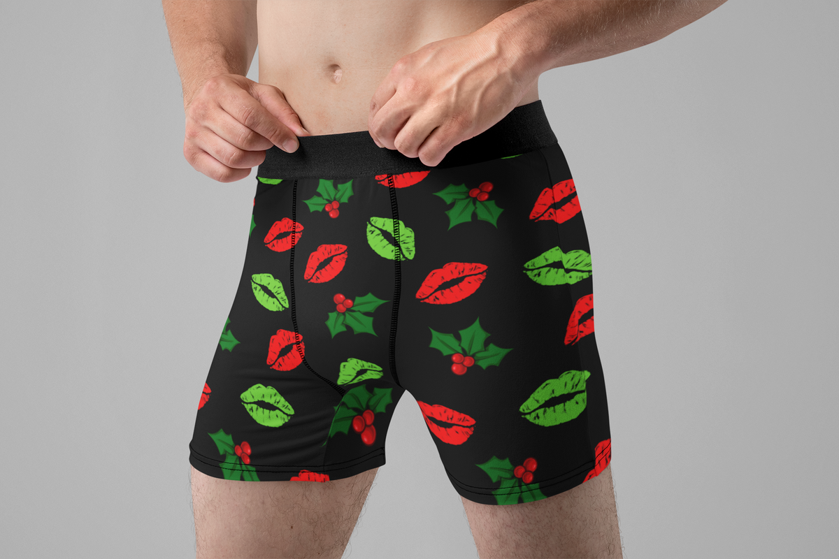 Kiss Me Under the Mistletoe Funny Christmas Men’s Boxer Briefs – Holiday Underwear