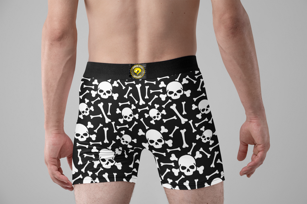 Skull & Crossbones Men’s Boxer Briefs – Black Halloween Underwear