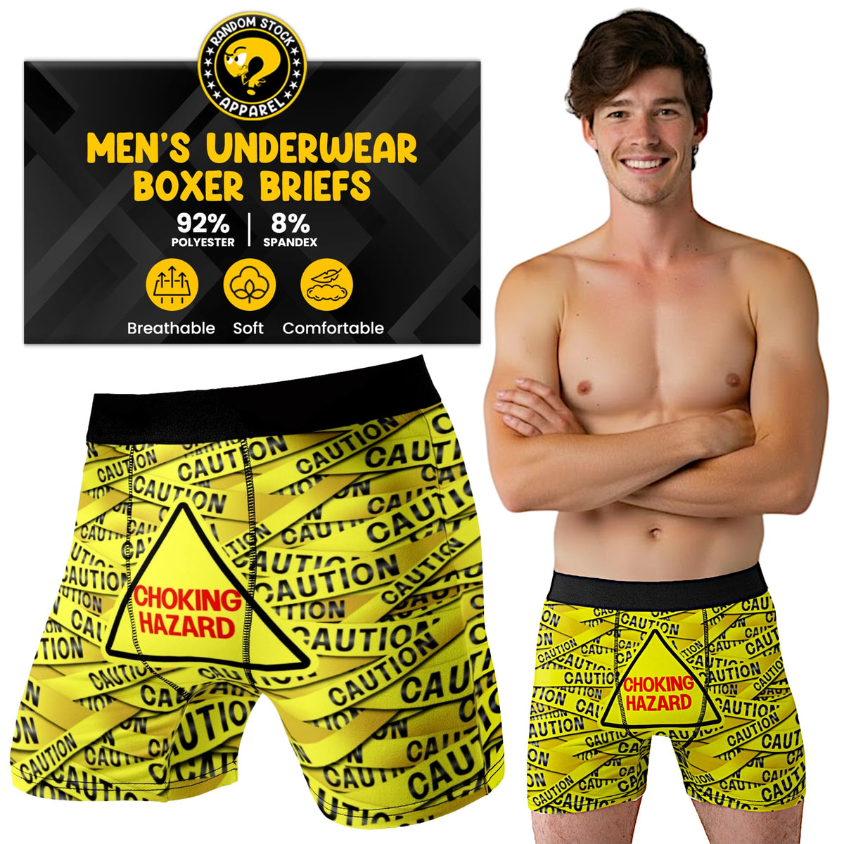 Choking Hazard Funny Men’s Boxer Briefs – Caution Tape Underwear