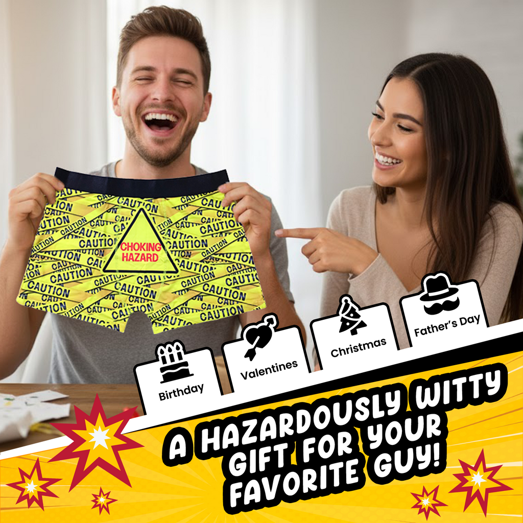 Choking Hazard Funny Men’s Boxer Briefs – Caution Tape Underwear
