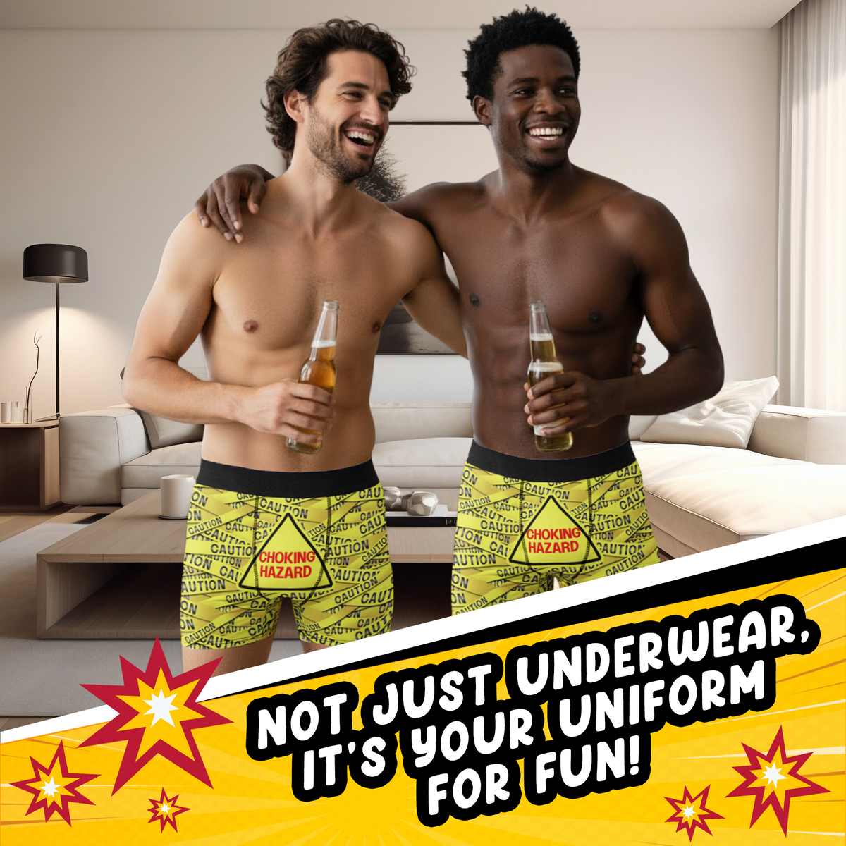 Choking Hazard Funny Men’s Boxer Briefs – Caution Tape Underwear