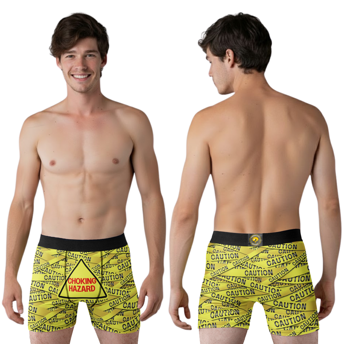 Choking Hazard Funny Men’s Boxer Briefs – Caution Tape Underwear