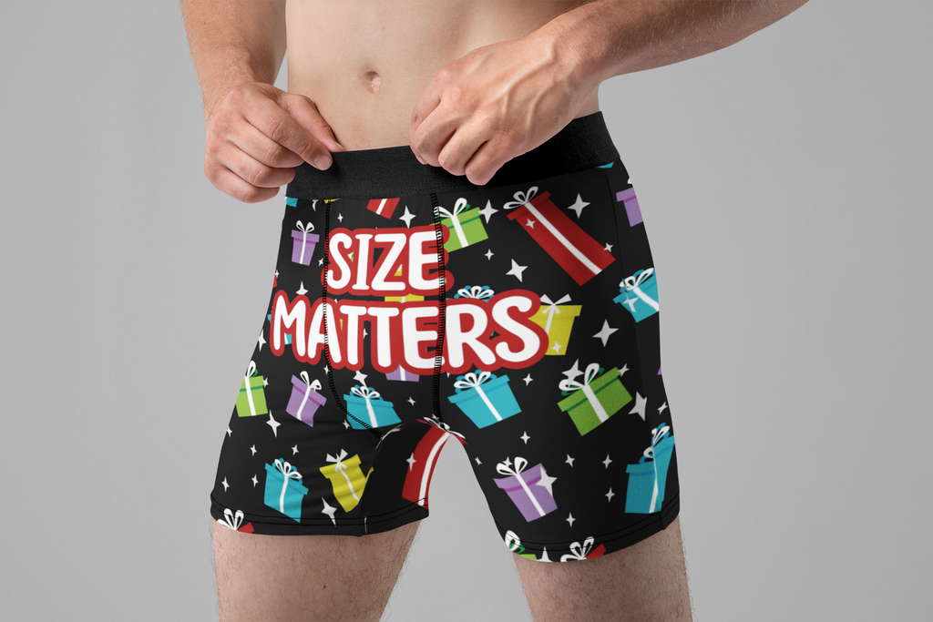 Size Matters Funny Christmas Men’s Boxer Briefs – Gift Box Holiday Underwear