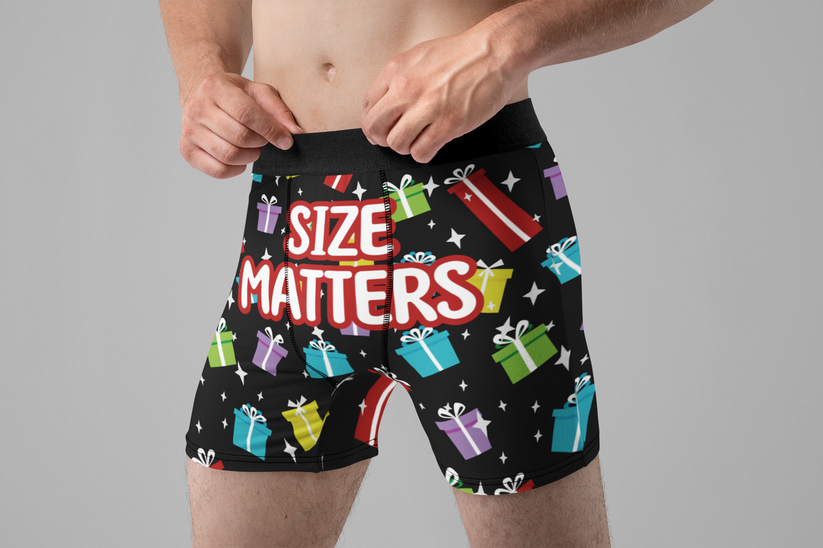 Size Matters Funny Christmas Men’s Boxer Briefs – Gift Box Holiday Underwear